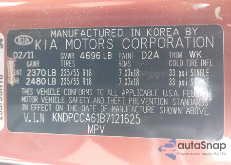 2011 Kia Sportage Sx z USA, uszkodzony, nr VIN KNDPCCA61B7121625